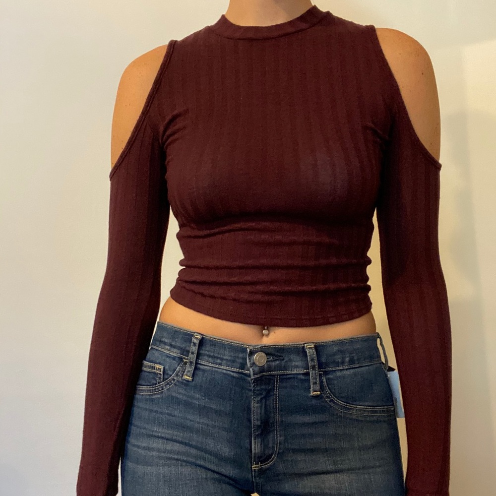 Kendall & Kyle Open Shoulder Mock Neck Sweater